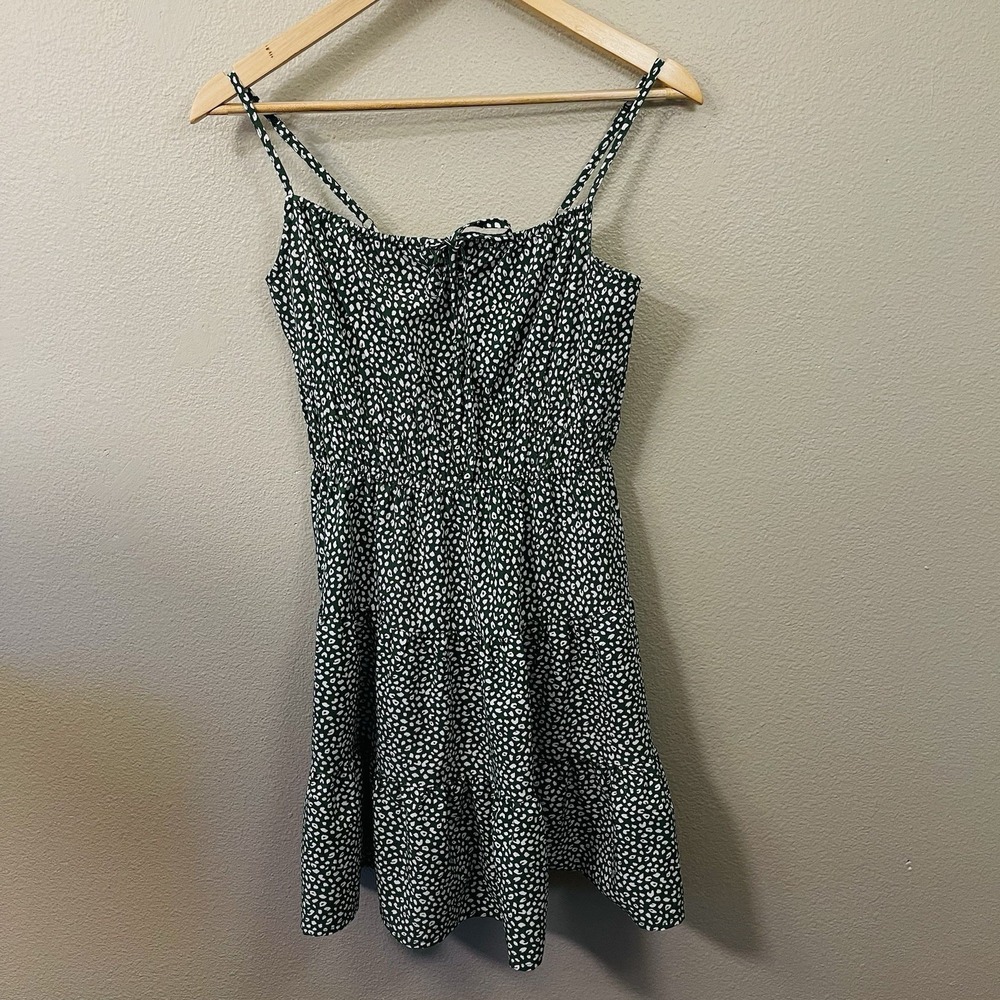 Hesperus Strap Summer Mini DressTiered Green White Spring Break Vacation Size S